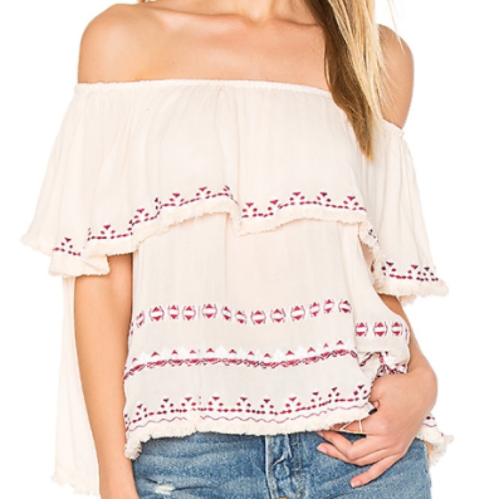 Embroidered off shoulder top